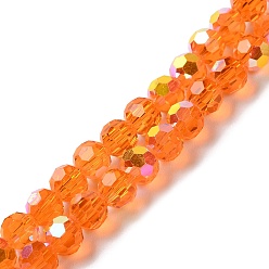 Orange Perles en verre electroplate, de couleur plaquée ab , facette, rondelle, orange, 8x7.3mm, Trou: 1.4mm, Environ 70 pcs/chapelet, 20.28'' (51.5 cm)