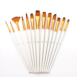 Blanc Ensemble de fournitures d'art de peinture, porte-plume en bois brosses à cheveux en nylon, avec tube en aluminium doré, blanc, 17.7~19.8x0.3~1.55 cm, 13 pièces / kit