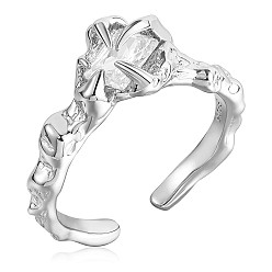 Clear 925 Sterling Silver Claw Open Cuff Ring, Cubic Zirconia Gothic Ring for Women, Platinum, Clear, US Size 5 1/4(15.9mm)