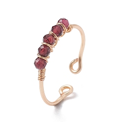Garnet Copper Wire Wrapped Natural Garnet Open Ring, Cuff Finger Ring for Women, US Size 9(18.9mm), 1~3mm