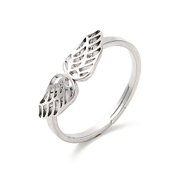 Color de Acero Inoxidable 304 anillo ajustable con alas huecas de acero inoxidable para mujer, color acero inoxidable, tamaño de EE. UU. 6 (16.5 mm)