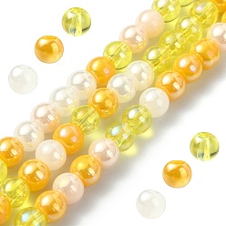 Jaune Brins de perles de verre électrolytiques transparents, de couleur plaquée ab , ronde, jaune, 4~4.5mm, Trou: 0.9mm, Environ 100 pcs/chapelet, 14.96'' (38 cm)