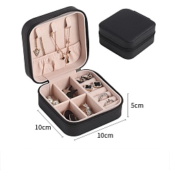 Черный Квадратный органайзер для комплекта ювелирных изделий из искусственной кожи, коробка на молнии, портативный дорожный футляр для сережек, Кольца, , чёрные, 10x10x5 см