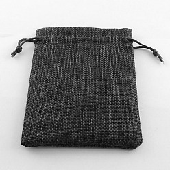 Black Polyester Imitation Burlap Packing Pouches Drawstring Bags, Black, 18x13cm