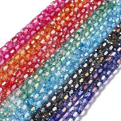 Mixed Color Electroplate Transparent Glass Beads Strand, AB Color Plated, Faceted, Column, Mixed Color, 8.5x8mm, Hole: 1.2mm, about 59~60pcs/strand, 19.29~19.69 inch(49~50cm)
