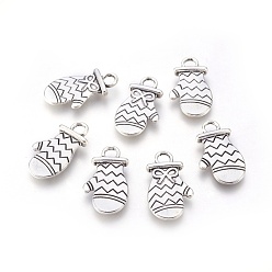 Antique Silver Zinc Alloy Pendants, Cadmium Free & Nickel Free & Lead Free, Glove, Antique Silver Color, Size: about 26mm long, 14mm wide, 4mm thick, hole: 3mm
