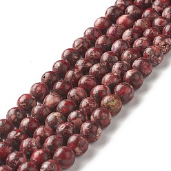 Brique Rouge Brins de perles de jaspe impérial naturel, teint, ronde, rouge foncé, 8~8.5mm, Trou: 1~1.2mm, Environ 47~48 pcs/chapelet, 15.16 pouce (38.5 cm)