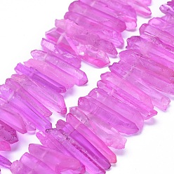 Magenta Natural Dyed Quartz Pointed Beads Strands, Top Drilled Beads, Bullet, Magenta, 21~30x3~9mm, Hole: 1mm, about 41~42pcs/strand, 6.6  inch~7.4 inch(17~19cm)