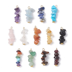 Golden 13Pcs Natural Mixed Gemstone Pendants, Chip Charms with 304 Stainless Steel Loops and Alloy Flower, Golden, 24~26x7~12x6~8mm, Hole: 1.8~2mm