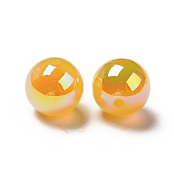 Or Placage uv perles acryliques irisées arc-en-ciel opaques, ronde, or, 15~16x15mm, Trou: 2mm