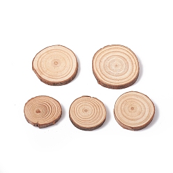 Bois Solide Cabochons en bois de peuplier naturel non fini, cercles en bois tranches d'arbre, plat rond, burlywood, 30~60x5~5.5mm