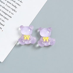Lilac Opaque Resin Cabochons, Bear with Bowknot, Lilac, 25x23mm