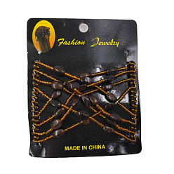 Saddle Brown Steel Hair Bun Maker, Stretch Double Hair Comb, with Glass & Acrylic Beads, Saddle Brown, 75x85mm