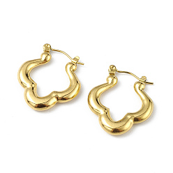 Golden Ion Plating(IP) 304 Stainless Steel Flower Hoop Earrings for Women, Golden, 25x22x4mm, Pin: 0.6mm