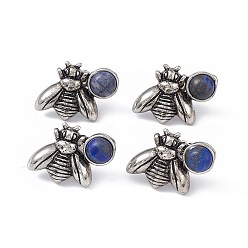 Lapis Lazuli Natural Lapis Lazuli Bee Stud Earrings, Antique Silver Alloy Earrings with Brass Pins for Women, 15.5x20.5mm, Pin: 0.8mm