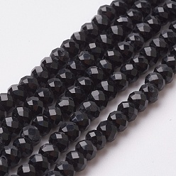 Black Faceted Imitation Jade Glass Beads Strands, Rondelle, Black, 4~4.5x3mm, Hole: 0.5mm, about 130~135pcs/strand, 15.5~16 inch(39~40cm)