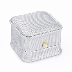 Gainsboro PU Leather Ring Gift Boxes, with Iron & Plastic Imitation Pearl Button and Velvet Inside, for Wedding, Jewelry Storage Case, Gainsboro, 6.5x6.5x4.5cm