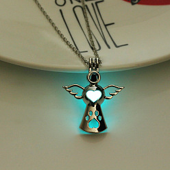 Cyan Collar con colgante de jaula de ángel de aleación con cuentas de plástico luminosas, joyas que brillan en la oscuridad para mujer, cian, 17.72 pulgada (45 cm)