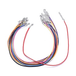 Mixed Color Waxed Cord Necklace Cords, with Platinum Color Zinc Alloy Lobster Clasps and Iron Chains, Mixed Color, about 18.1 inch long, 2mm in diameter