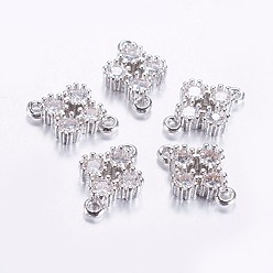 Real Platinum Plated Long-Lasting Plated Brass Micro Pave Cubic Zirconia Links, Clear, Flower, Real Platinum Plated, Real Platinum Plated, 13.5x9.5x3mm, Hole: 1.5mm
