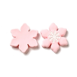 Pink Christmas Opaque Resin Cabochons, Snowflake, Pink, 22x20x5mm