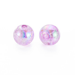 Violet Transparent Crackle Acrylic Beads, AB Color Plated, Round, Violet, 8x7mm, Hole: 1.8mm, about 1745pcs/500g