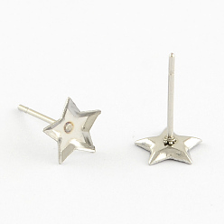 Stainless Steel Color Earring Cabochon Settings 304 Stainless Steel Ear Studs Blank Settings, Stainless Steel Color, Star Tray: 5.5~6x5.5~6mm, 7x7x1.5mm, Pin: 0.7mm