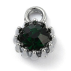 Emerald Alloy Glass Rhinestone Charms, Birthstone Charms, Flat Round, Platinum, Emerald, 10.5x7.5x4mm, Hole: 2.1mm