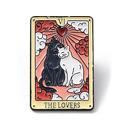 Cat Shape Alfileres esmaltados de la tarjeta del tarot de los amantes del gato blanco y negro lindo creativo de la historieta del Día de San Valentín, insignia de aleación negra, forma de gato, 30x20x1 mm