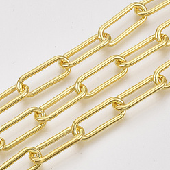 Oro Cadenas de clips de hierro sin soldar, cadenas portacables alargadas estiradas, con carrete, dorado, 21x8.5x2 mm, aproximadamente 82.02 pies (25 m) / rollo