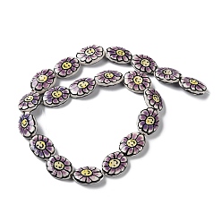 Plum Handmade Porcelain Beads, Famille Rose Porcelain, Oval with Flower, Plum, 19x14~16x5~6mm, Hole: 1.2mm