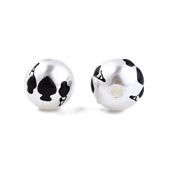 Black Halloween Opaque ABS Plastic Imitation Pearl Enamel Beads, Round with Spade, Black, 11.5~12mm, Hole: 2mm