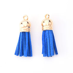 Bleu Royal Faux suède pendentif pompon décorations, avec extrémités de cordon en plastique ccb, or et de lumière, bleu royal, 33~35x10mm, Trou: 2.5mm