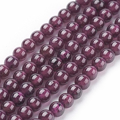 Garnet Gemstone Beads Strands, Natural Garnet, Round, Dark Red, 3mm, Hole: 0.5mm, about 65pcs/strand, 7.5 inch