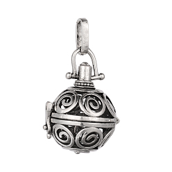 Antique Silver Brass Hollow Round Cage Pendants, For Chime Ball Pendant Necklaces Making, Lead Free & Nickel Free & Cadmium Free, Antique Silver, 28x21.5mm, Hole: 3.5x8mm, inner diameter: 18mm