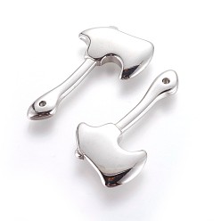 Stainless Steel Color 304 Stainless Steel Pendants, Axe, Stainless Steel Color, 39x22.5x4mm, Hole: 2mm