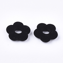 Noir Cadres de perle acrylique floconneux, fleur, noir, 19x19.5x5mm, trou: 1 mm, diamètre intérieur: 6 mm