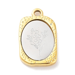 May Lily 304 Stainless Steel Pendants, Rectangle with Twelve Zodiac Flower Charm, Golden & Stainless Steel Color, May Lily, 23x14.5x3mm, Hole: 2mm