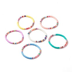 Mixed Color Handmade Polymer Clay Heishi Beads Stretch Bracelet, Surfering Bracelet for Girl Women, Mixed Color, Inner Diameter: 2-1/8 inch(5.5cm)