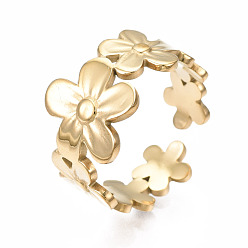 Золотой 304 открытое манжетное кольцо из нержавеющей стали, массивное кольцо для женщин, золотые, размер США 6 3/4 (17.1 мм)