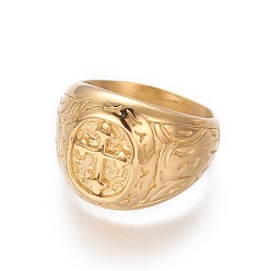 Oro Revestimiento iónico (ip) 304 anillos de sello de acero inoxidable para hombres, anillos de dedo de ancho de banda, cruzar, dorado, tamaño de EE. UU. 8~13, 18~22 mm