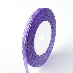 Púrpura Cinta metálica de brillo, chispa cinta, con cuerdas metálicas plateadas, paquetes de cajas de regalos de San Valentín, púrpura, 1/4 pulgada (6 mm), aproximadamente 33 yardas / rollo (30.1752 m / rollo), 10 rollos / grupo