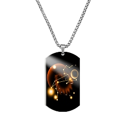 Leo Stainless Steel Constellation Tag Pendant Necklace with Box Chains, Leo, 23.62 inch(60cm)
