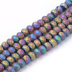 Colorful Electroplate Glass Beads Strands, Faceted, Matte Style, Rondelle, Colorful, 4mm, Hole: 1mm, about 150pcs/strand, 18.9 inch