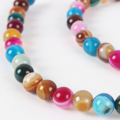 Mixed Color Natural Gemstone Agate Round Bead Strands, Dyed, Mixed Color, 6mm, Hole: 1mm, about 63pcs/strand, 15.35 inch