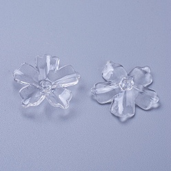 Clear Flower Acrylic Beads, Transparent Clear Flower Bead Caps, about 29mm long, 6mm thick, hole: 2mm, about 425pcs/500g