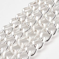 Silver Iron Twisted Chains, Curb Chains, Unwelded, Faceted, with Spool, Oval, Silver, 17x13x2.8mm, about 328.08 Feet(100m)/roll