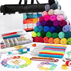 Color mezclado Kits de tejer diy, incluyendo hilo, gancho de crochet y aguja y protector, marcador de puntadas y contador de hileras, tijera, cinta métrica, dedal, segador de costura, caja de almacenamiento y bolsa, color mezclado, hilo: 101.6x50.8 mm, 40 yardas (aproximadamente 36 m)/ovillo, 40 colores, 1 madeja/color, 40 ovillos