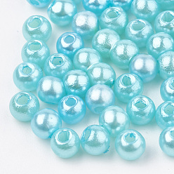 Cyan Cuentas de plástico abs, perlas de imitación, rondo, cian, 6x5.5 mm, Agujero: 1.5 mm, sobre 4700 unidades / 500 g