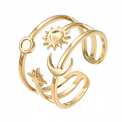 Золотой 304 открытая манжета с луной и звездой из нержавеющей стали, массивное полое кольцо для женщин, золотые, размер США 7 (17.3 мм)